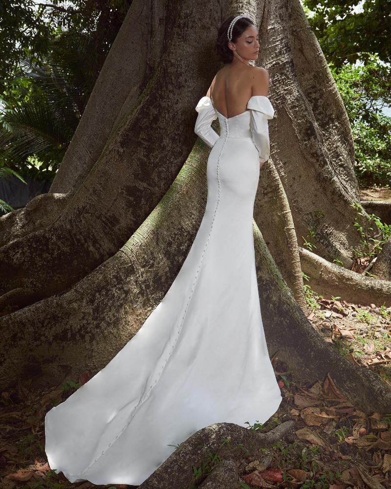 Lp2323 simple strapless wedding dress with satin sheath silhouette2